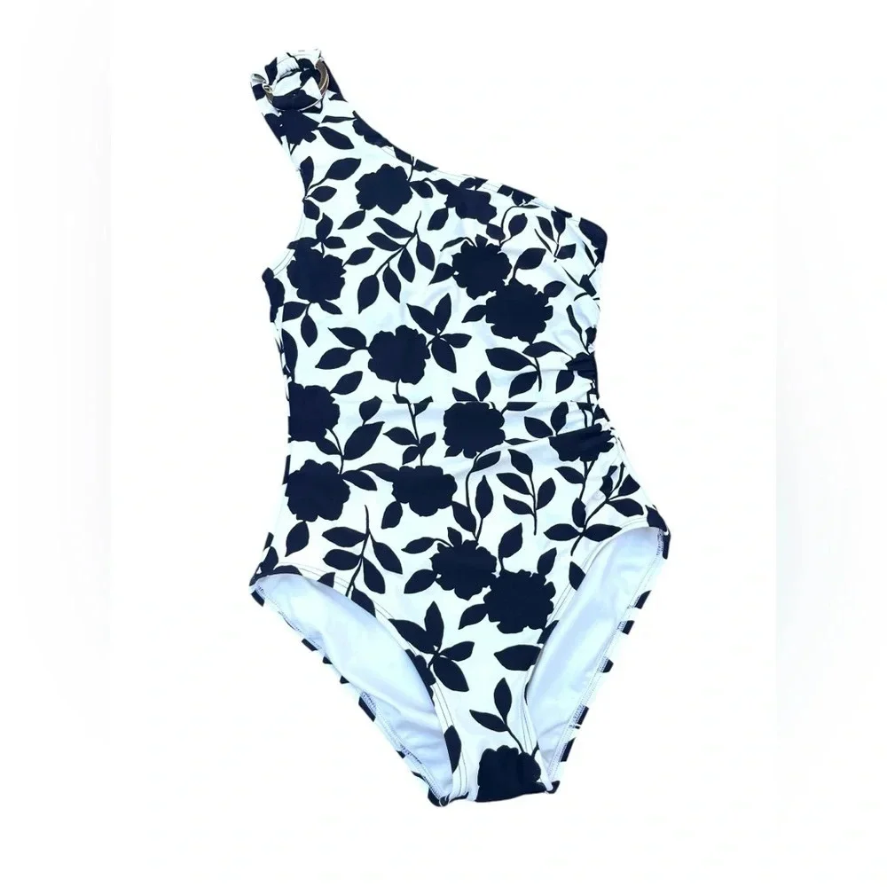 Kate Spade New York One Piece One Shoulder Swimsuit Women Black Geranium Grove